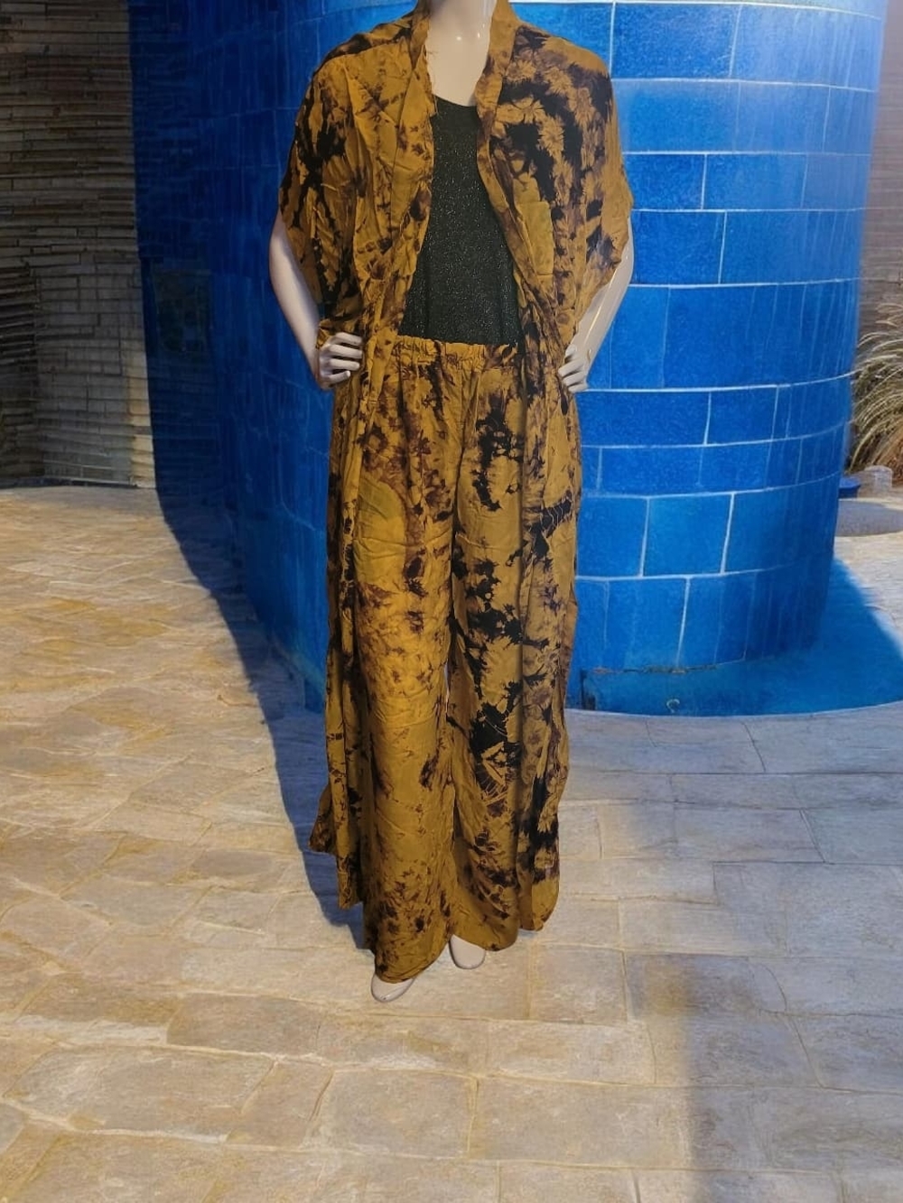 Tie-Dye Two-Piece Set in Mustard & Black